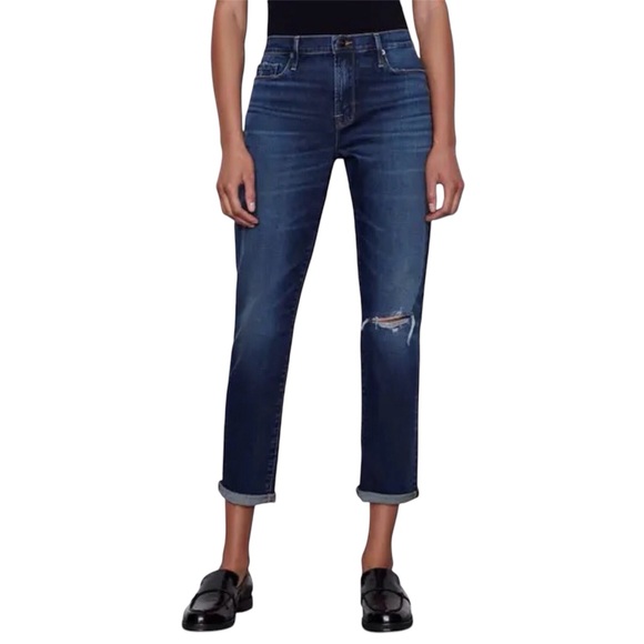 Frame Women Jeans Size 23 Le Garcon Destroyed Denim Mid Rise Skinny Straight New - Picture 1 of 8